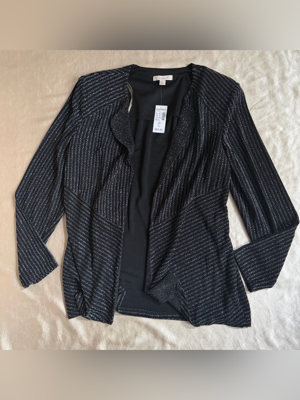 Women’s dressbarn Metallic Herringbone Open Front Cardigan Sweater L nwt
